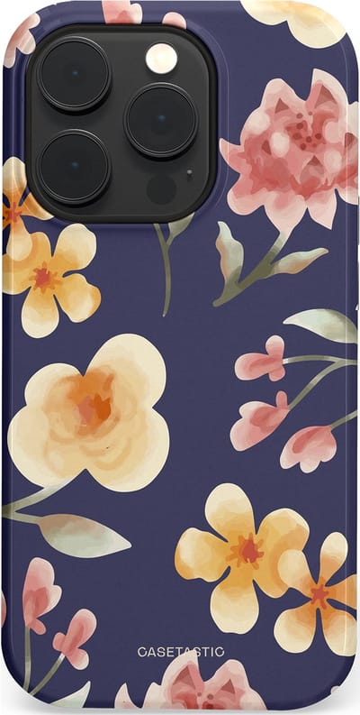 Casetastic Hoesje Geschikt voor Apple iPhone 14 Pro Magsafe - Stijlvolle Beschermende Duo-layer Case - Bloesemnacht Marine