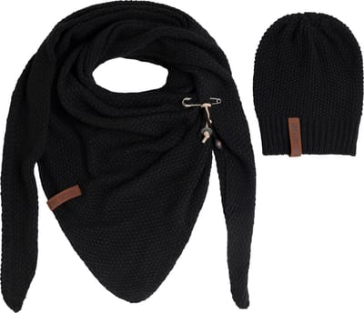 Knit Factory 2-delige Dames Winterset - Coco Omslagdoek - Coco Beanie - Set met sjaal en muts voor dames - Zwart