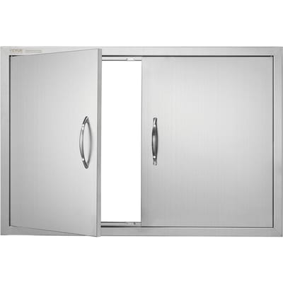 Porte d'accès pour barbecue, Double porte de cuisine extérieure 889x610 mm, Porte à encastrement affleurant en acier inoxydable, Porte verticale murale avec poignées, pour îlot de barbecue, Grillade