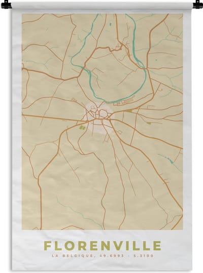 Wandkleed - Wanddoek - Stadskaart - Florenville - Vintage - Kaart - Plattegrond - 120x180 cm - Wandtapijt