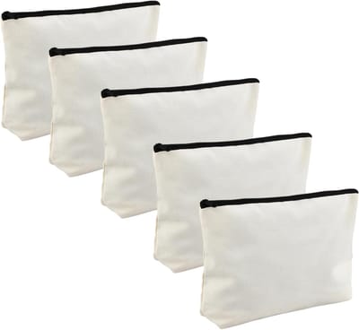 Cosmeticatasjes Linnen - Opbergzakjes Etuis - Multifunctioneel Gebruik - Voordeelverpakking 5 Stuks - 24 x 5 x 16 cm - Wit