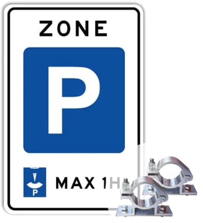 Bord Parkeerschijf Zone 2 uur - Weerbestendig Aluminium - 40x60 cm - Bevestiging: Met paalbeugels Ø48mm