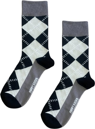 Happy Socks Unisex LITE Crew Fit 1-pack | Argyle Sock Style Black | Ruitensokken Klassiek Zwart Wit | Maat 36-40 | Halfhoog | Classic Black & White | P002319