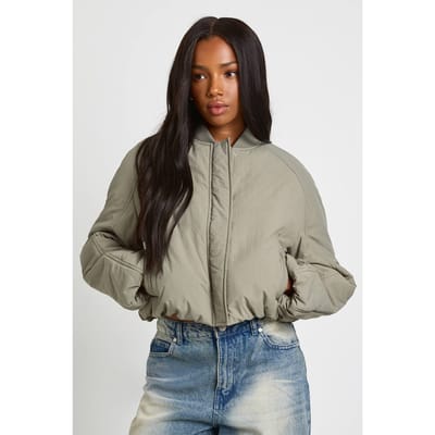 boohoo Dames Oversized Bomber Jacket | Sage | Maat: 14