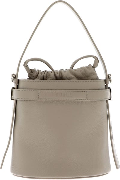 FURLA Leren Handtas Giove Mini Bucket Bag Grano Taupe