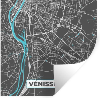 Muurstickers - Sticker Folie - Frankrijk - Kaart - Stadskaart - Plattegrond - Vénissieux - 100x100 cm - Plakfolie - Muurstickers Kinderkamer - Zelfklevend Behang XXL - Zelfklevend behangpapier - Stickerfolie