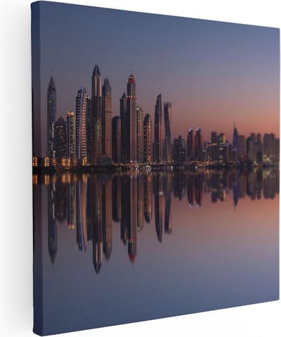 Artaza Canvas Schilderij Stad - 30x30 cm - Klein - Wanddecoratie Skyline - Muurdecoratie Zonsondergang - Kamer Accessoires Wolkenkrabbers
