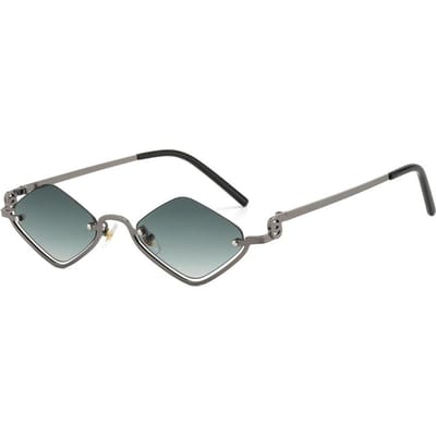 Trendy Diamantvormige Dameszonnebril Metalen Klein Halve Frame Hip Hop Smalle Bril voor Dames & Heren
