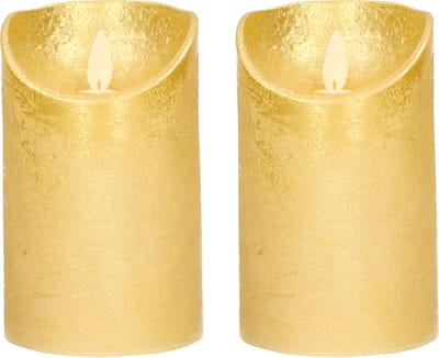 2x Gouden LED kaarsen / stompkaarsen 12,5 cm - Luxe kaarsen op batterijen met bewegende vlam