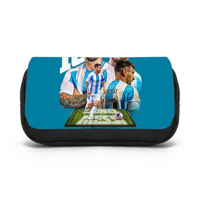 Leer, Reizen Grote Capaciteit Schrijfgerei Organizer Tas M-Messi Dubbellaags Etui Voetbalster Studenten Pennenbakje