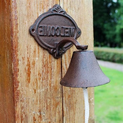 Handmatige Deurbel - Wandbel Gietijzer - Welkom Gasten - Antiek Design - 15 x 14 cm - Zwart