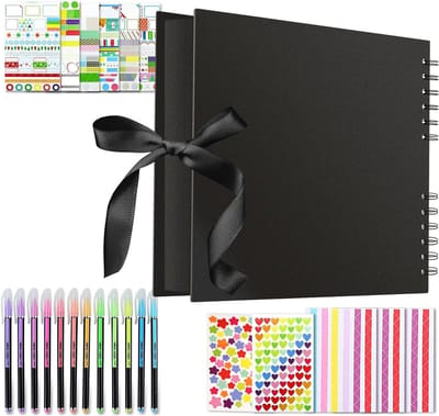 Scrapbook Album met 80 Plakpagina's, 28x21cm DIY Fotoalbum voor Verjaardag, Afstuderen en Valentijnsdag (Zwart)