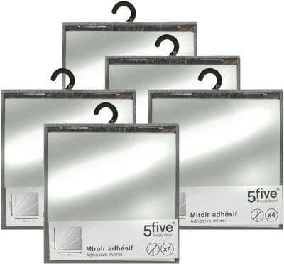 5Five Plak spiegels tegels - 20x stuks - glas - zelfklevend - 20 x 20 cm - vierkantjes - muur/deur/wand