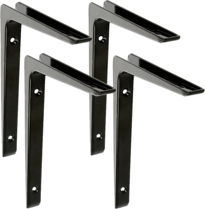 AMIG Plankdrager/planksteun - 4x - aluminium - gelakt zwart - H150 x B100 mm - boekenplank steunen