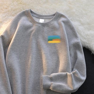 Puur Katoen Eenvoudige Cartoon Trui Heren Ronde Hals Herfst en Winter Zware Losse Top Student Binnen Pullover Jas 3XL gray