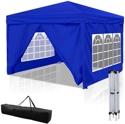 Partytent 3x3m Paviljoen Opvouwbaar en Waterdicht Feesttent met Zijwanden Tuintent Easy Up blauw