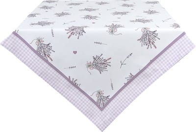 Clayre & Eef Tafelkleed 100x100 cm Wit Paars Katoen Lavendel