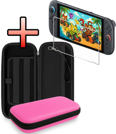 Hoesje Geschikt voor Nintendo Switch 2 Case Hoes Hard Cover Koord Met Screenprotector - Hoes Geschikt voor Nintendo Switch 2 Hoes - Roze