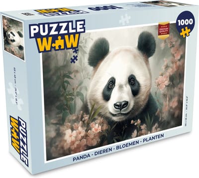 Puzzel Panda - Dieren - Bloemen - Planten - Legpuzzel - Puzzel 1000 stukjes volwassenen