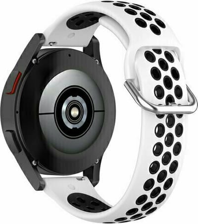 By Qubix - 22mm - Siliconen sportbandje met gesp - Wit + zwart - geschikt voor Huawei Watch 3 / 4 / 5 (pro) - 46mm & geschikt voor Huawei Watch GT / GT 2 / GT 3 (pro) / GT 4 (pro) / GT 5 (pro) / GT 6 (pro) 46mm / Ultimate / Ultimate