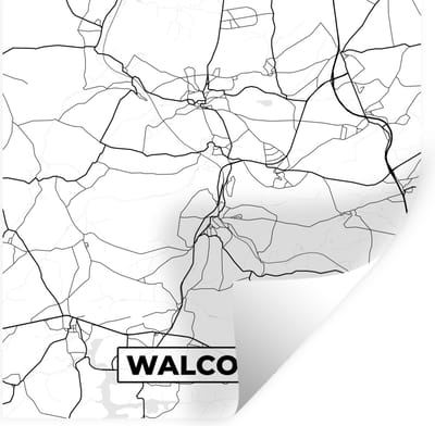 Muurstickers - Sticker Folie - Stadskaart – Zwart Wit - Kaart – Walcourt – België – Plattegrond - 100x100 cm - Plakfolie - Muurstickers Kinderkamer - Zelfklevend Behang XXL - Zelfklevend behangpapier - Stickerfolie