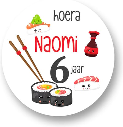 25x Traktatiestickers - Sushi - Gepersonaliseerd - Sluitstickers - Kinderfeest Traktatie - Uitdelen - Uitdeeltraktatie - Traktatiestickers Met Naam en Leeftijd - Pimp Studio