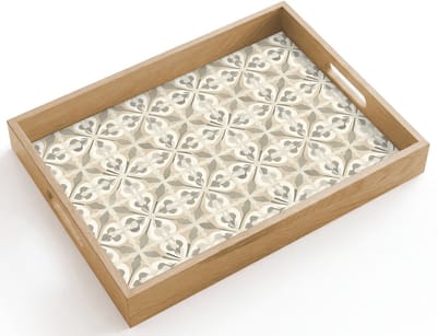 Dienblad hout 40x30 cm - Schootdienblad - Tegel - Motief - Beige - Borrelplank rechthoek - Plateau dienbladen