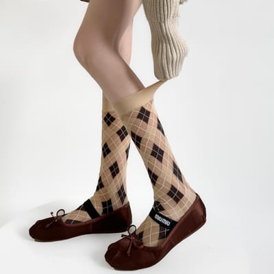 Dames Sokken College Stijl Geruite Lange Sokken Kousen Dames Fluweel Dun Ademend Jk Meisjes Japanse Mode Vintage Lange Sokken EUR 34-39 gray