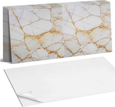 Coloray Plaktegels - Elegant marmerpatroon Wandtegel Zelfklevend - 60 cm x 30 cm - Wit Plaktegels - 6 stuks - Rechthoek PVC Tegels - Plaktegels Keuken - Zelfklevende Vloertegels Badkamer - Vinyltegels Vloer Zelfklevend - Zelfklevende Wandtegels