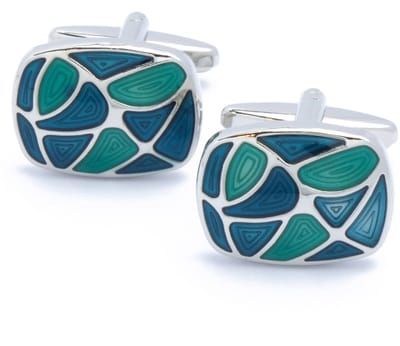 Manchetknopen - Ovaal met Blauwe en Groene Vlakken