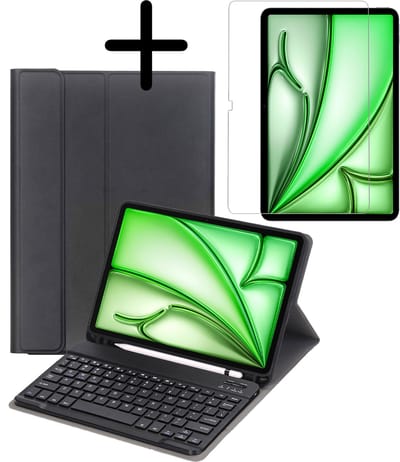 Hoes Geschikt voor Apple iPad Air 2025/2026 (M3/M4) - 11 inch - Met Screenprotector - Toetsenbord Case - Keyboard Book Cover - Hoesje - Zwart