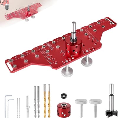 2-in-1 Boorgids voor Plankpinnen en Scharnieren, Aluminium Boor Template voor DIY Projecten, Precisie Hinge Mold met 5 mm en 1/4 Inch Boorgaten