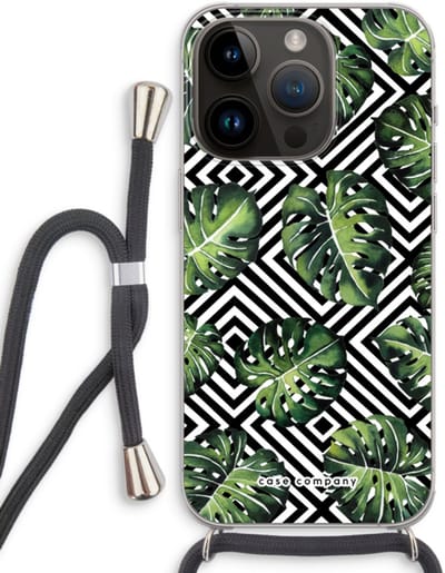 Case Company® - Hoesje met koord geschikt voor iPhone 14 Pro hoesje met Koord - Geometrische jungle - Telefoonhoesje met Zwart Koord - Bescherming aan alle Kanten en Over de Schermrand