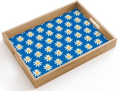 Dienblad hout 40x30 cm - Schootdienblad - Madeliefjes - Patroon - Blauw - Bloemen - Borrelplank rechthoek - Plateau dienbladen