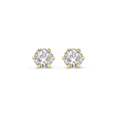 New Bling 9NBG-0198 Gouden Oorknopjes - Dames - Zirkonia - 4 mm - solitair - 6 Poot Chaton zetting - 14 Karaat - Goud