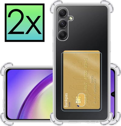 Hoesje - 2 Stuks - Geschikt voor Samsung Galaxy A34 - Met Pashouder en Kaarthouder - Telefoon Hoes Shockproof - Siliconen Case - Back Cover - Shock Proof - Pasjes Houder - Transparant
