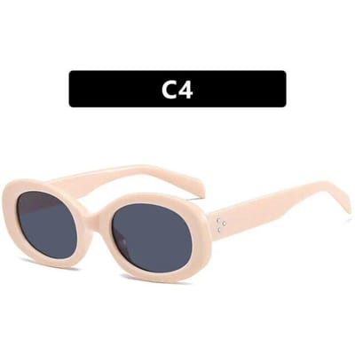 Nieuw in Ovalen Zonnebrillen voor Mannen Vrouwen Mode Retro Design Tinten Brillen Vrouwelijke Snoepkleur Goggle Zonnebrillen beige