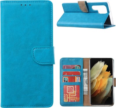 hoesje Geschikt voor Samsung S22 Ultra Hoesje BookCase Blauw - Samsung Galaxy s22 Ultra hoesje wallet case - Hoesje Samsung S22 Ultra bookcase - Galaxy S22 Ultra portemonnee hoesje book case cover