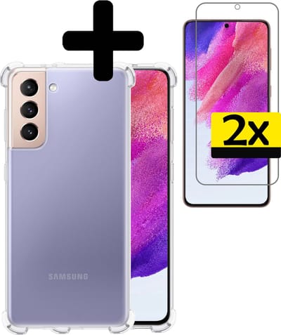 Hoesje - Met Screenprotector - 2 Stuks - Geschikt voor Samsung Galaxy S21 FE - Sterk & Shockproof - Siliconen Case - Back Cover - Telefoon Hoes - Shock Proof - Telefoonhoesjes - Transparant