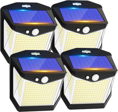 Zonnelamp voor Buiten met Bewegingsmelder - Draadloze Wandlamp met 248 LEDs, IP65 Waterdicht, 270 Graden Beveiliging, Set van 4 Stuks