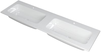 INK Faktor Wastafel Polystone Dubbel met 2 Kraangaten - 1600x450x15 mm - Glans Wit