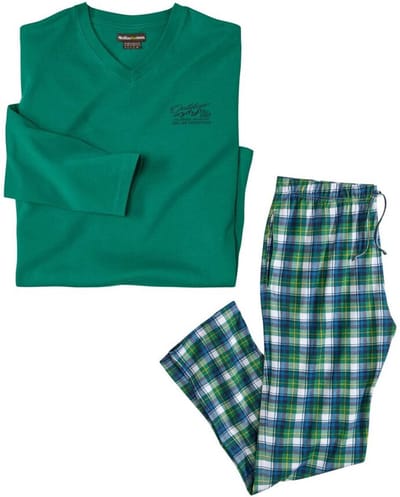 ATLAS FOR MEN - Groen geruite pyjama van katoen - Heren - Verkrijgbaar in grote maten - L