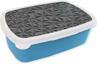 Broodtrommel Blauw - Lunchbox - Brooddoos - Geometrie - Grijs - 3D - Patronen - 18x12x6 cm - Kinderen - Jongen
