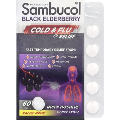 Sambucol, Sureau noir, Soulagement du rhume et de la grippe, 60 comprimés