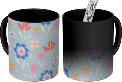 Magische Mok - Foto op Warmte Mokken - Koffiemok - Bloemen - Planten - Patroon - Magic Mok - Beker - 350 ML - Theemok