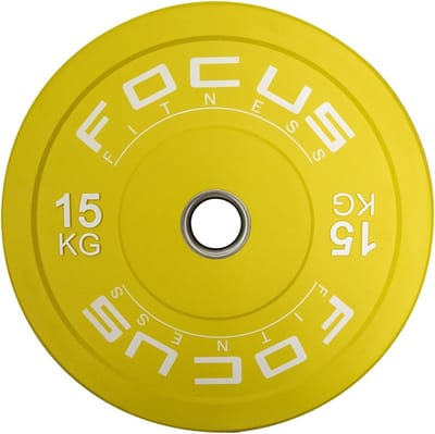 Focus Fitness - Olympische Halterschijf - Bumper Plate - 50 mm - 15 kg - Geel