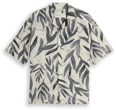 Tom Tailor Denim - Loose fit resort-overhemd met korte mouwen en patroon - Maat M - white black watery leaf print