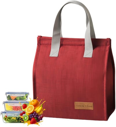 Dailygoods - Lunchtas, lunchtas voor dames en heren, thermotas, opvouwbaar, koeltas, lunchtas met aluminiumfolie, isolatietas voor onderweg, werk, school, picknick (rood)