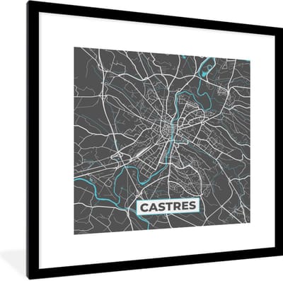 Fotolijst incl. Poster - Castres - Frankrijk - Stadskaart - Kaart - Plattegrond - 40x40 cm - Posterlijst