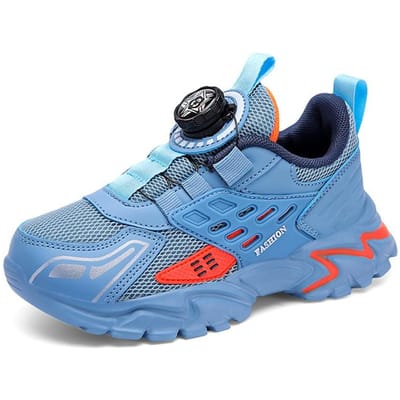 Draaiende Knop Sneakers voor Jongens Ademend Mesh Antislip Sportschoenen voor Kinderen Lichtgewicht Dikke Hardloopschoenen voor School Buiten 28 blauw
